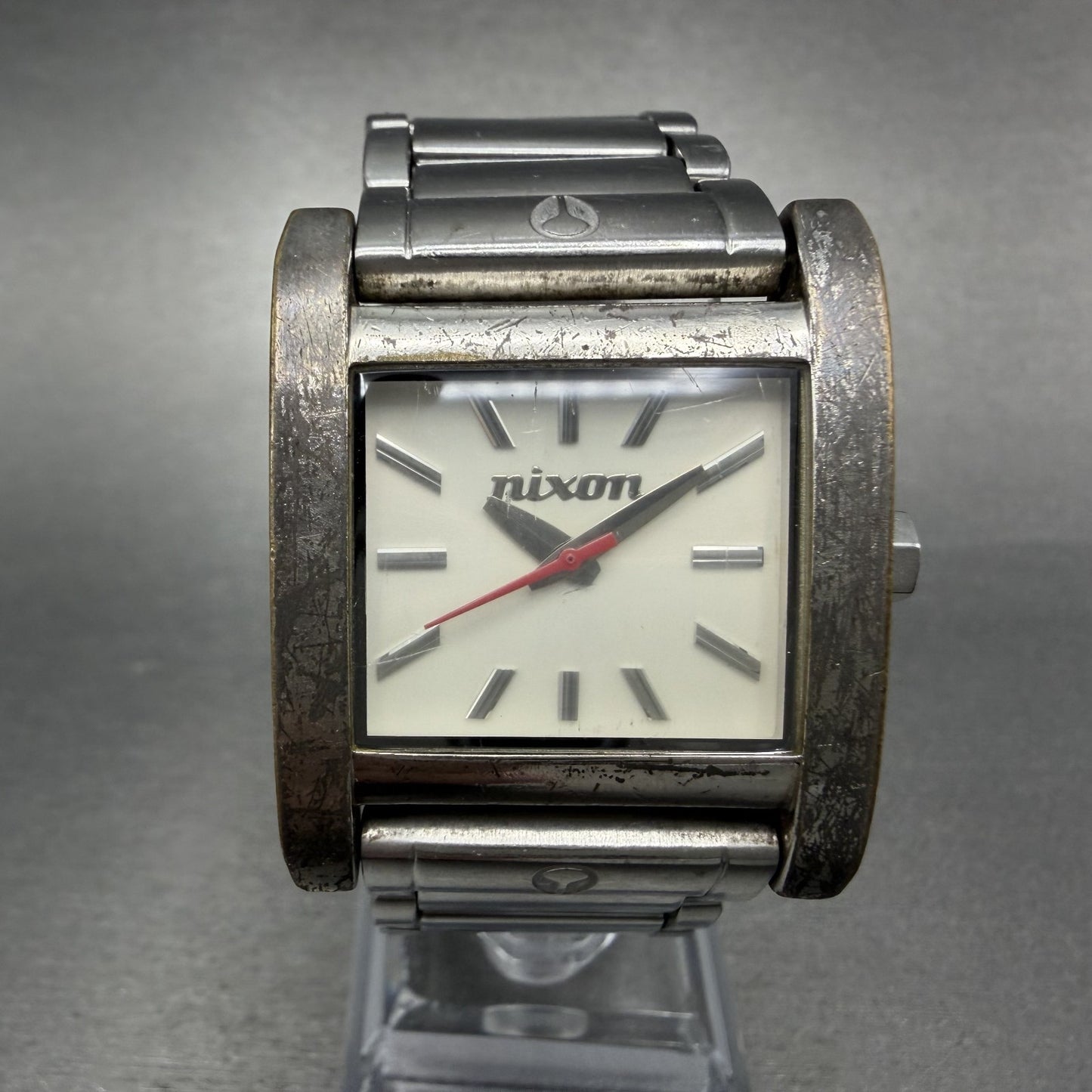 Nixon In charage Watch Women White 30mm Dial Silver Tone Rectangle New Battery0