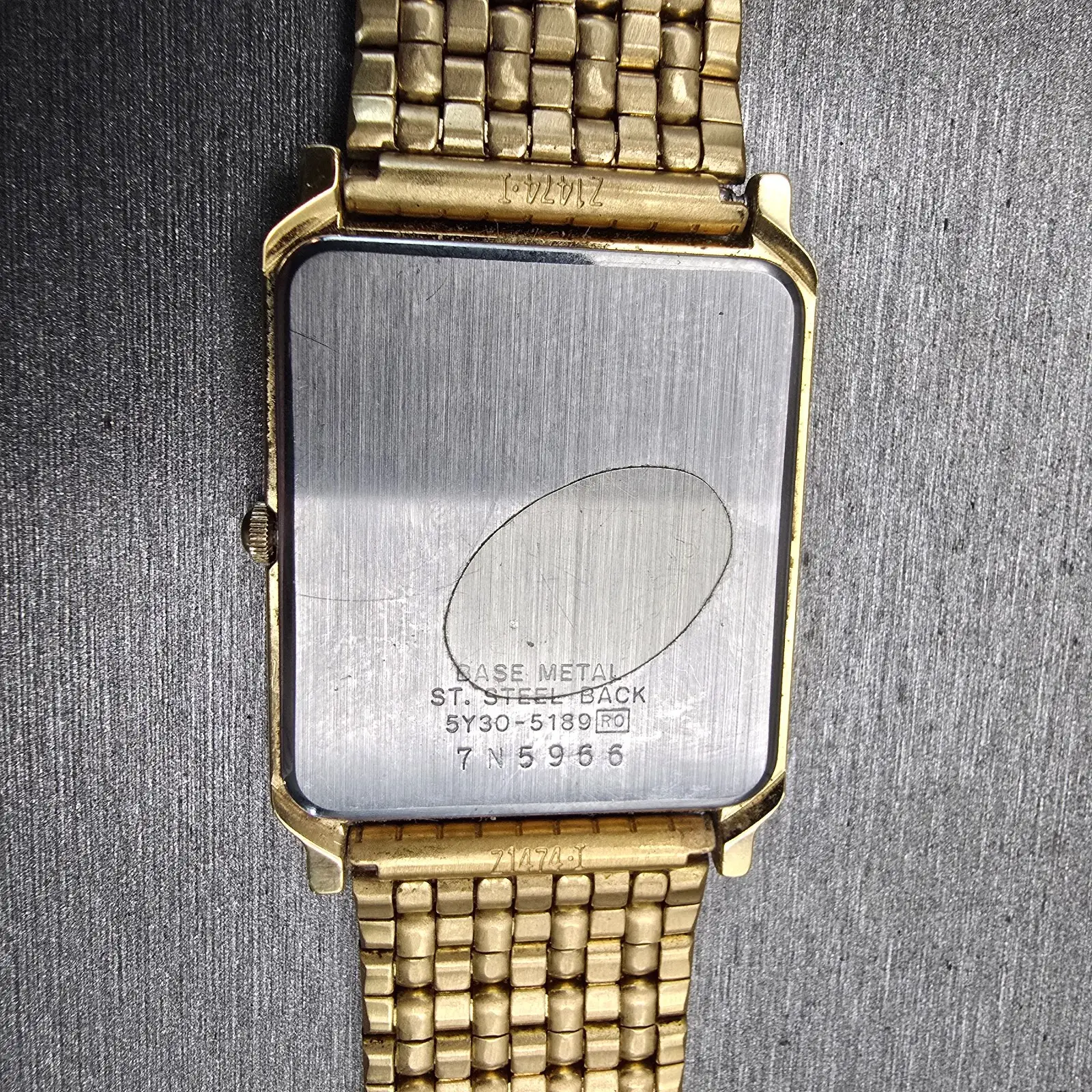 Seiko Watch Men 27mm Black Dial Gold Tone Rectangle 5Y30-5189 New Battery VTG10