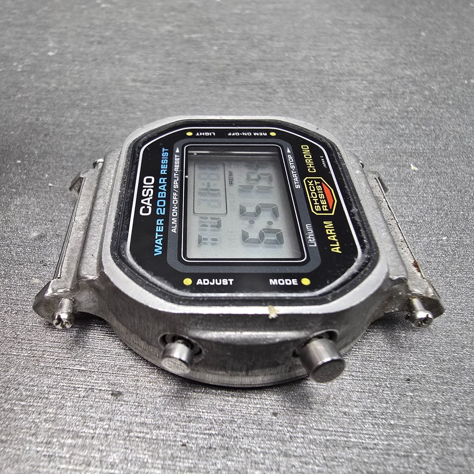 Casio DW-5600 Watch Men 38mm Silver Digital Alarm Chrono 901 New Battery VTG AB3