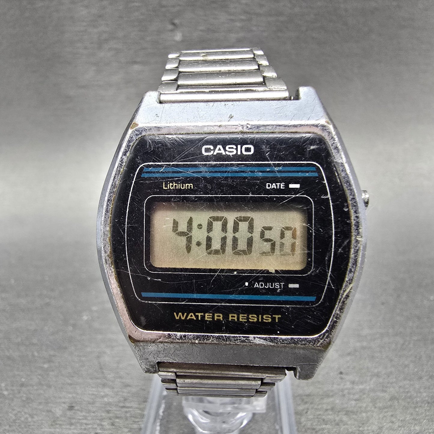 Casio B612W Watch Men 35mm Digital Silver Tone Date Hexagon New Battery 695 VTG0