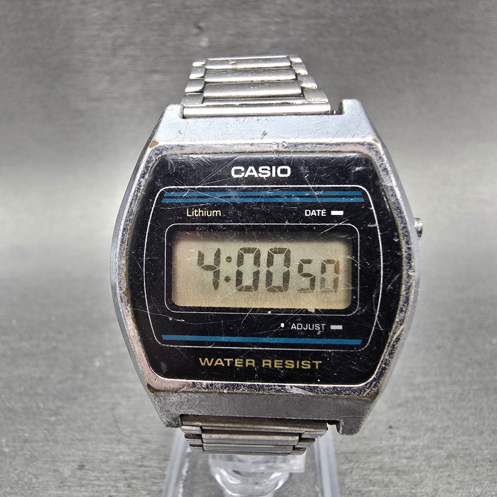 Casio B612W Watch Men 35mm Digital Silver Tone Date Hexagon New Battery 695 VTG0