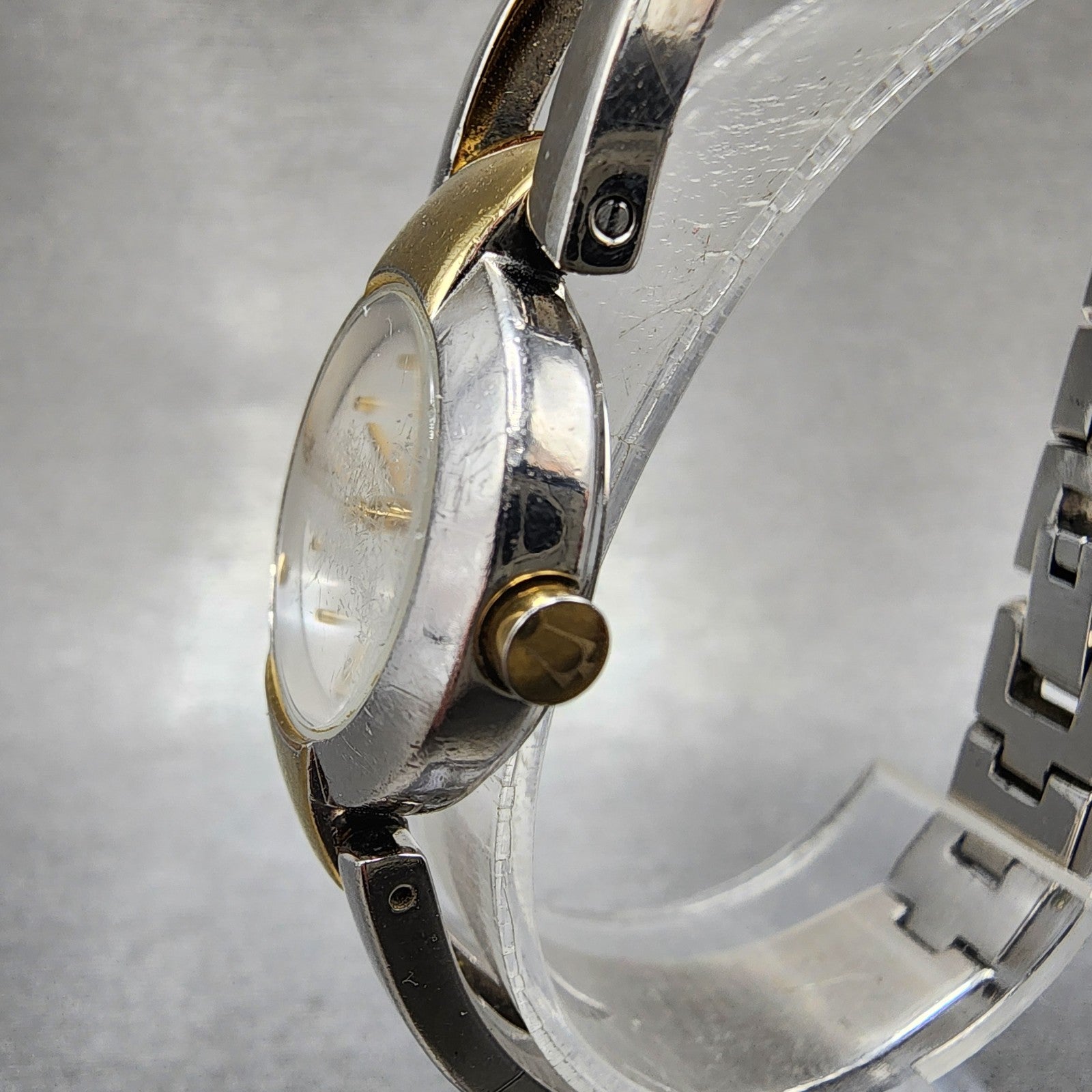 Bulova Watch Women 22mm MOP Dial Two Tone Round 98T80 Bangle New Battery2