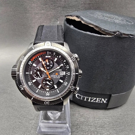 Citizen Promaster Chronograph Watch Men 44mm Black Dial Steel BJ2128-05E Runs0