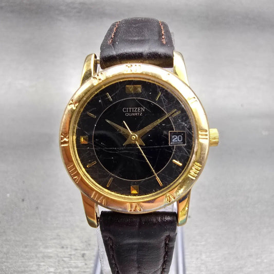 Citizen Watch Women 24mm Black Dial Gold Tone Date Round 6010-K06878 New Battery0