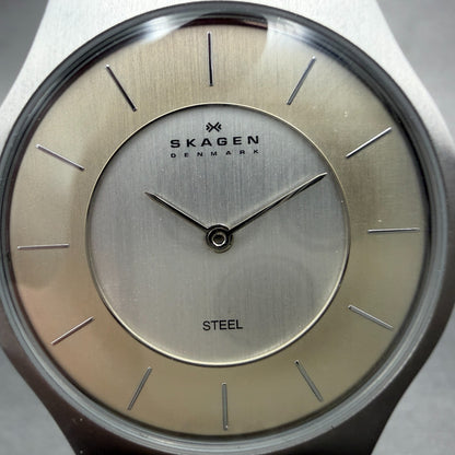 Skagen Watch Men 34mm Silver Dial Silver Tone Round Mesh Band 233LSS New Battery1