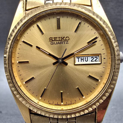 Seiko President Watch Men 36mm Gold Dial Gold Tone Daydate 7N43-8111 New Battery1