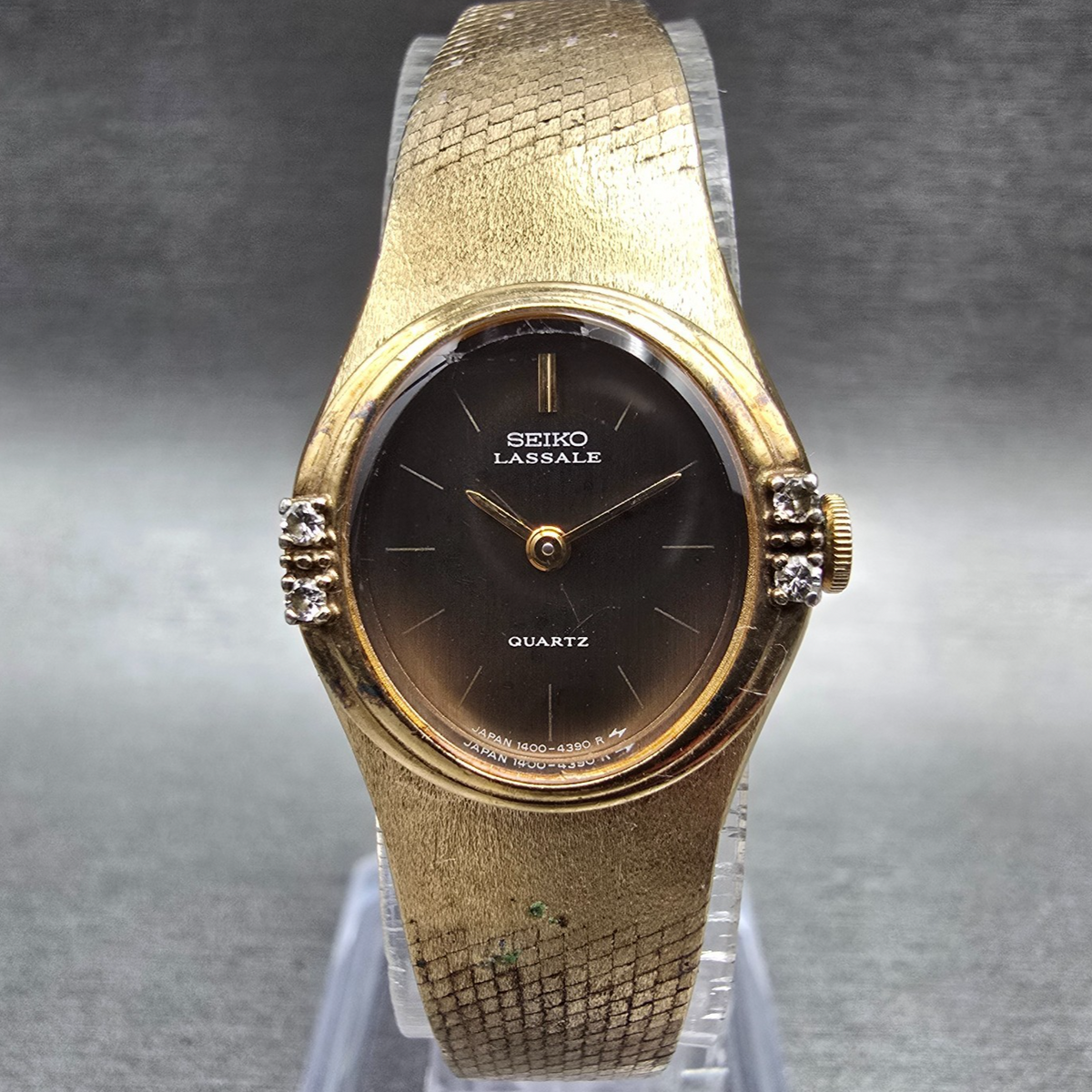 Seiko Lassale Watch Women 20mm Bronze Dial Gold Tone Diamonds 1400-6599 New Batt0