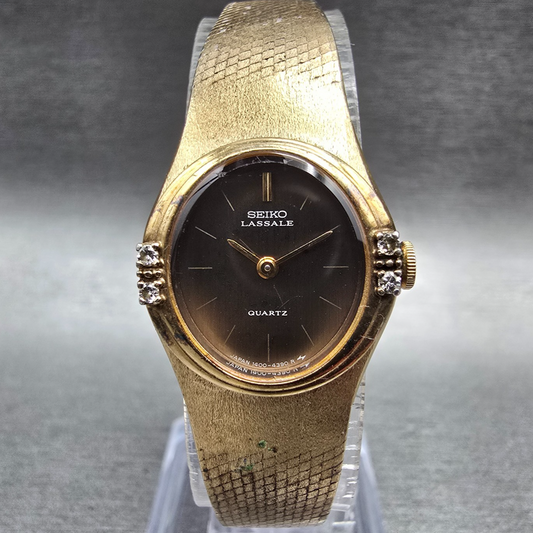 Seiko Lassale Watch Women 20mm Bronze Dial Gold Tone Diamonds 1400-6599 New Batt0