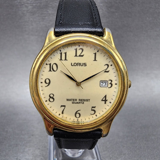 Lorus Watch Men 35mm Cream Dial Gold Tone Date Round V732-0A90 New Battery