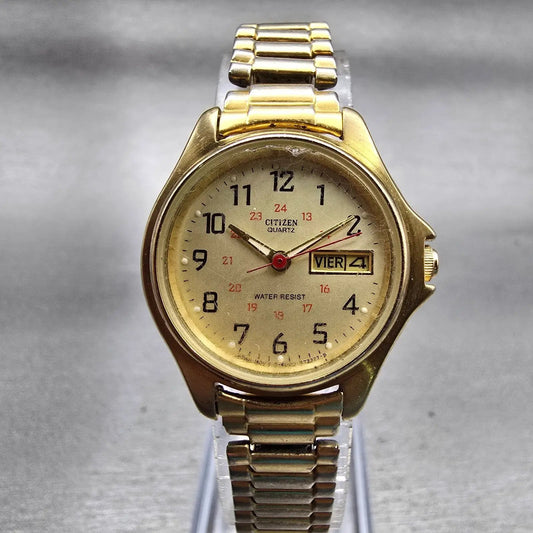 Citizen Watch Women 25mm Gold Dial Gold Tone Daydate Round 6000-S27182 New Batt0