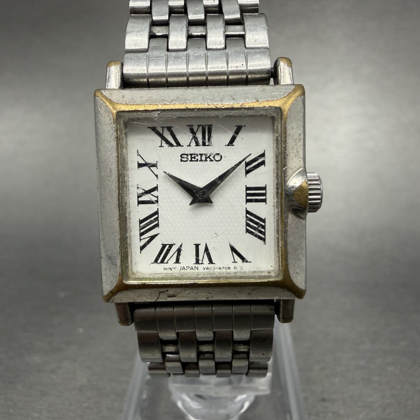 Seiko Tank Watch Women 20mm White Dial Silver Tone Square V400-6530 New Battery0