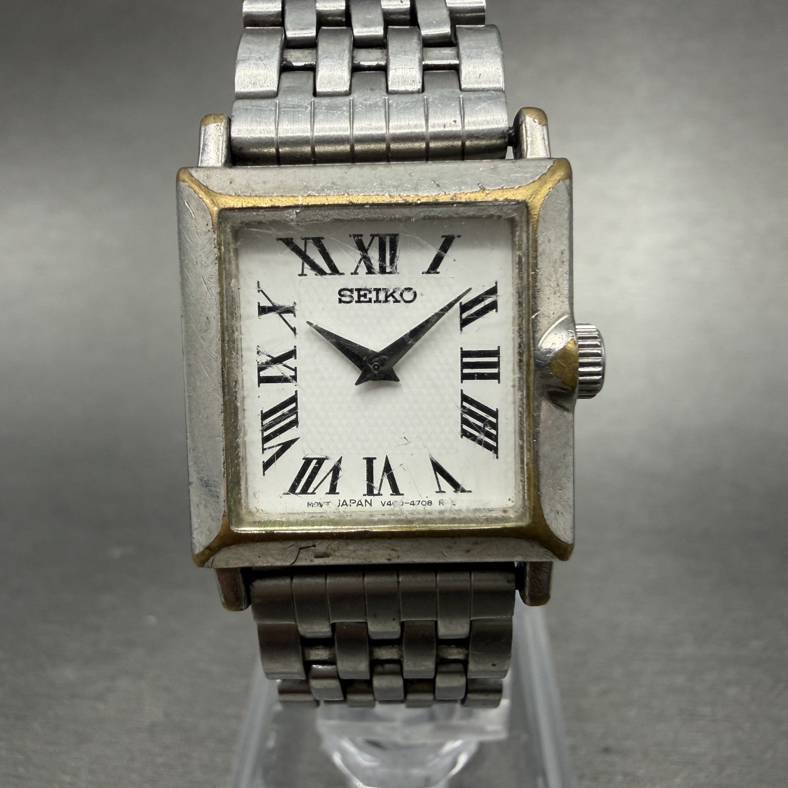 Seiko Tank Watch Women 20mm White Dial Silver Tone Square V400-6530 New Battery0