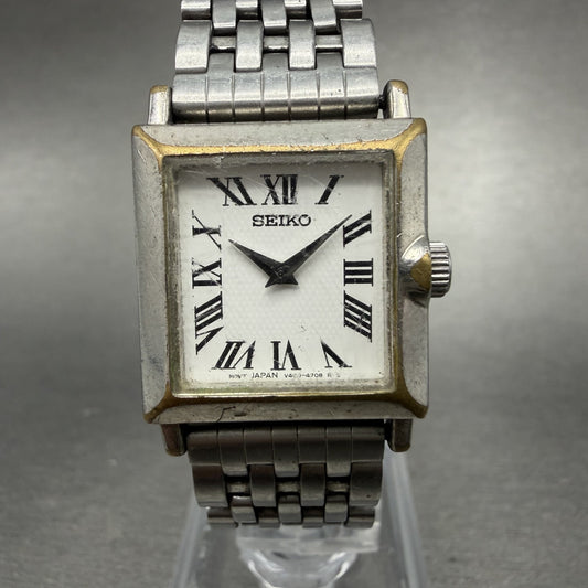 Seiko Tank Watch Women 20mm White Dial Silver Tone Square V400-6530 New Battery0
