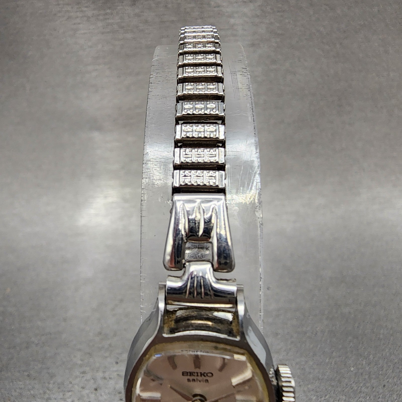 Seiko Salvia Watch Women 17mm White Dial Silver Tone Rectangle Manual Wind Runs4