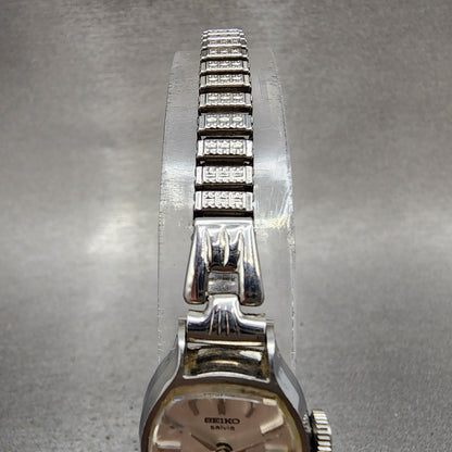 Seiko Salvia Watch Women 17mm White Dial Silver Tone Rectangle Manual Wind Runs4