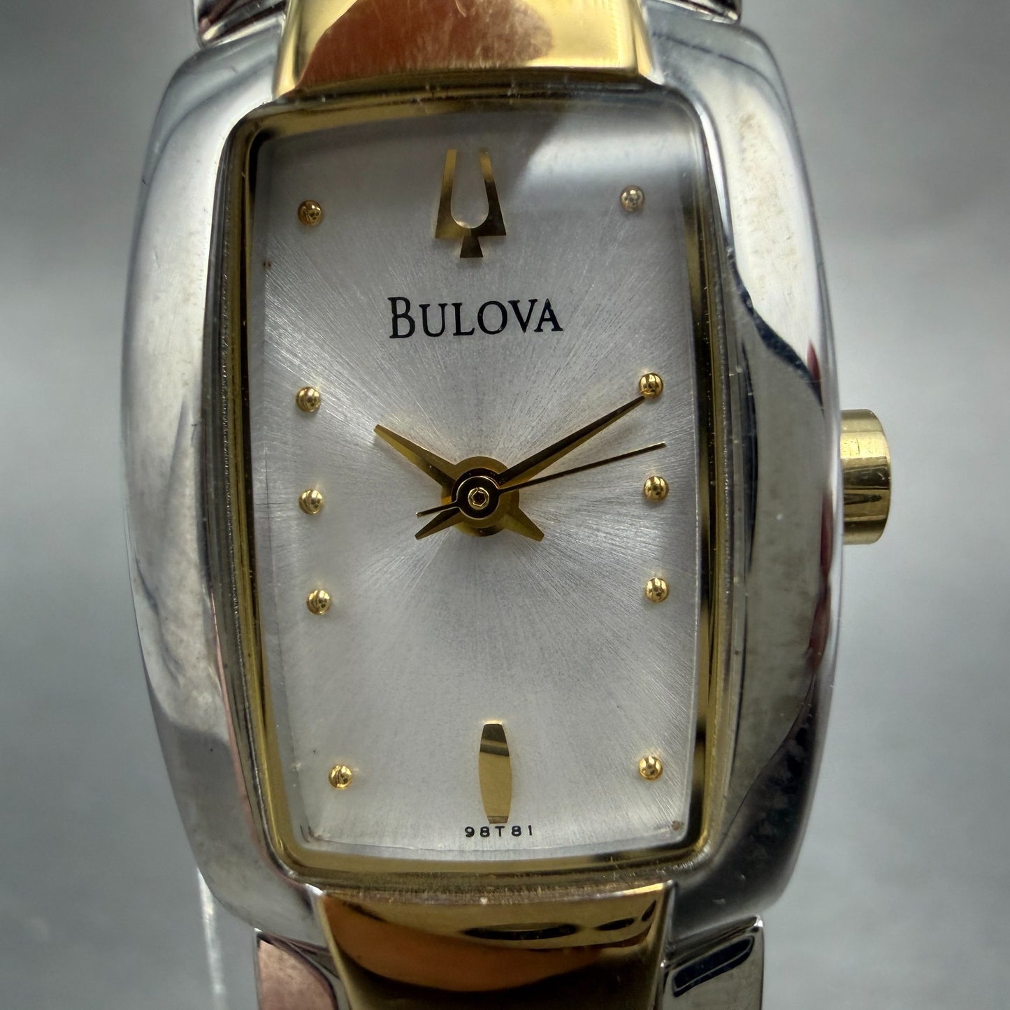 Bulova Tank Watch Women 17mm Silver Dial Two Tone Rectangle 98T81 New Battery1