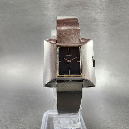 VTG Seiko Watch Women 24mm Black Dial Steel Rectangle Manual Wind Runs 1134705