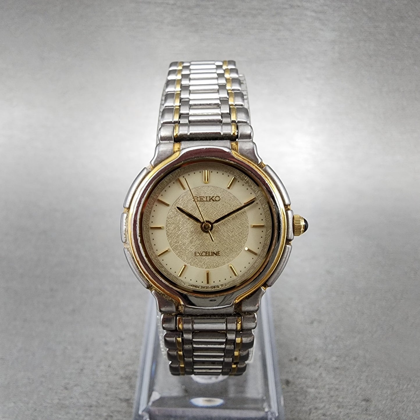 Seiko Exceline Watch Women 24mm Cream Dial Two Tone 3F310B20 New Battery Round0