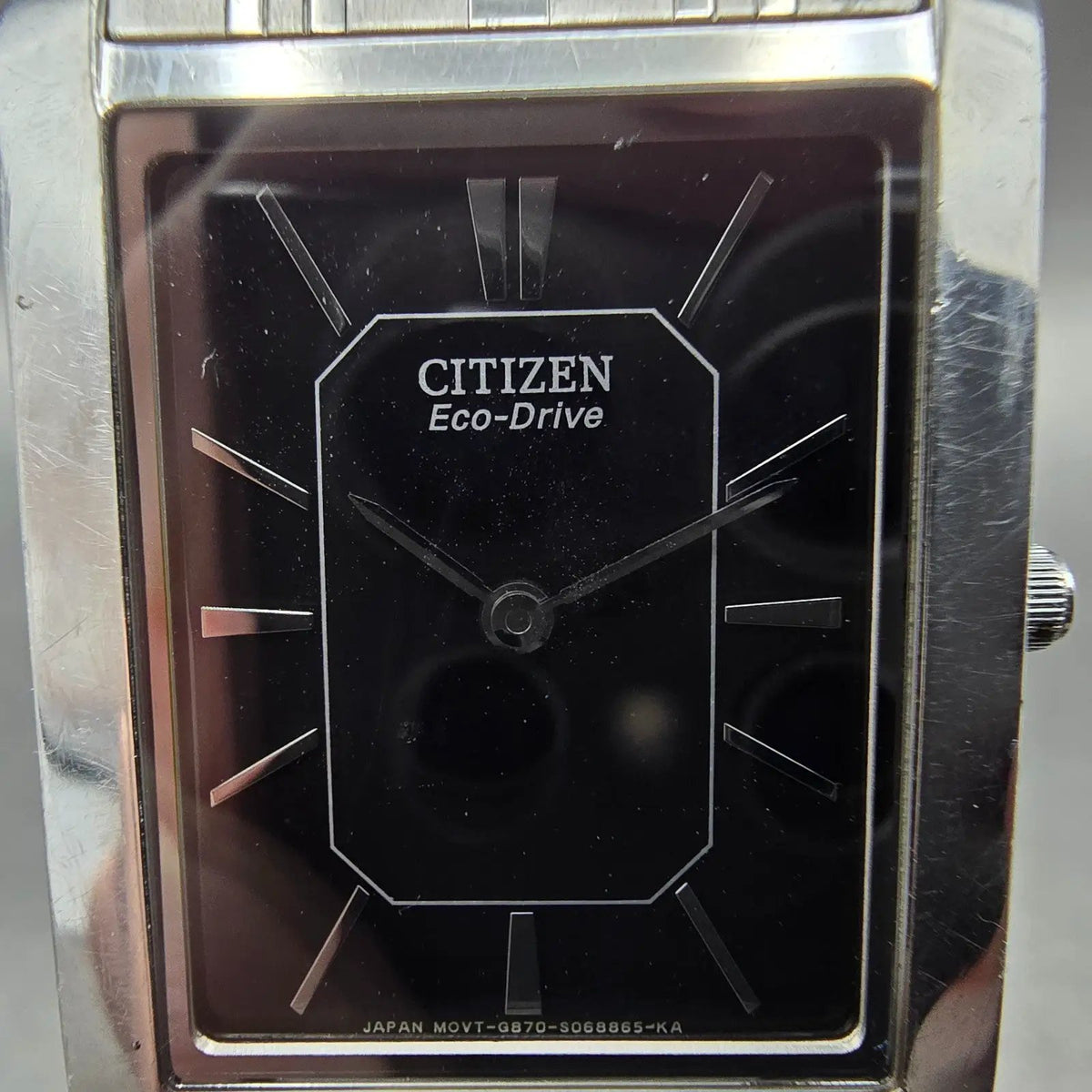 Citizen Eco-Drive Tank Watch Men 26mm Black Dial Steel Stiletto Rectangle Runs1