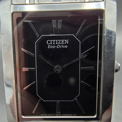 Citizen Eco-Drive Tank Watch Men 26mm Black Dial Steel Stiletto Rectangle Runs1