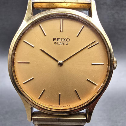 Seiko Watch Men 30mm Gold Dial Gold Tone Round 5420-0140 New Battery Vintage1
