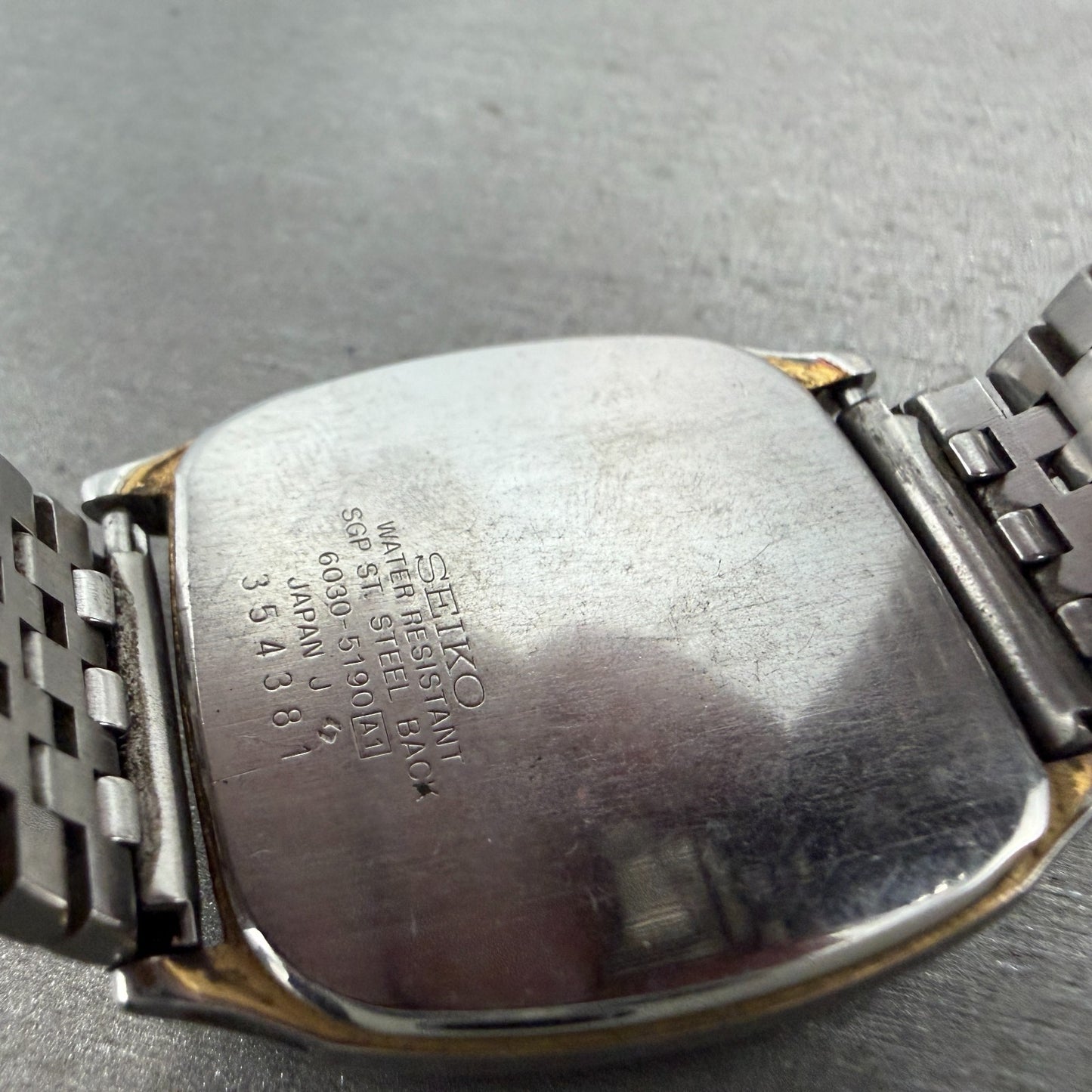 Seiko Tank Watch Men 31mm Black Dial Silver Tone Rectangle 6030-5190 PARTS10
