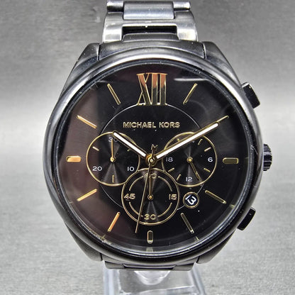 Michael Kors Chronograph Watch Women 42mm Black Dial Black Tone MK-7110 NewBatt0