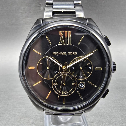 Michael Kors Chronograph Watch Women 42mm Black Dial Black Tone MK-7110 NewBatt0