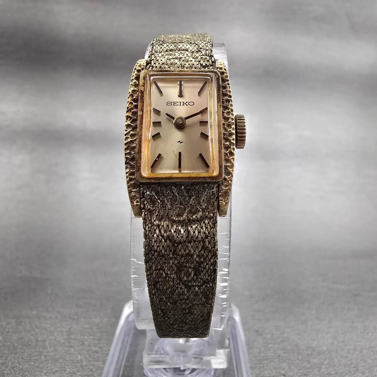 Seiko Tank Watch Women 15mm Champagne Dial Gold Rectangle 11-3189 Manual Wind5