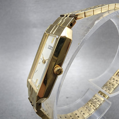 Citizen CQ Tank Watch Women 13mm Champagne Dial Gold Tone Rectangle New BatteryA2