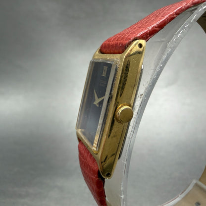 Seiko Tank Watch Women 17mm Black Dial Gold Tone Rectangle 2C20-5830 New Batt GT2