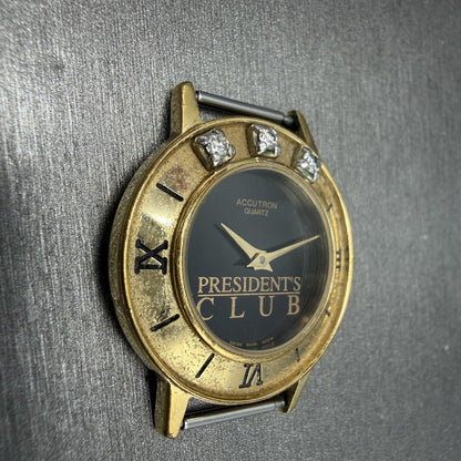 Bulova Accutron Watch Women 28mm Black Dial Gold Tone Diamond Bezel New battery3