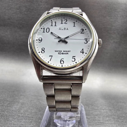 Seiko Alba Watch Men 33mm White Dial Silver Tone Round V501-0BN0 New Battery5
