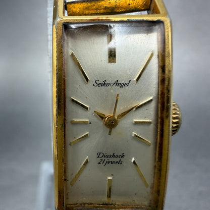 Seiko Angle Watch Women 15mm Silver Dial Gold Plated Manal Wind Runs 29001 VTG1