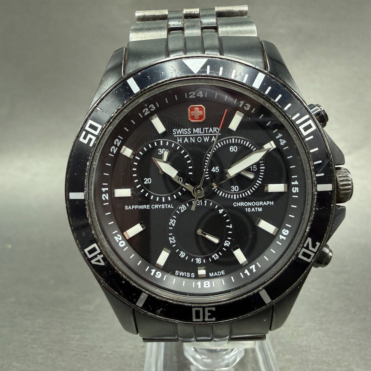 Swiss Military Hanowa Chronograph Watch Men 42mm Black Dial Black Tone READ!!!!!0