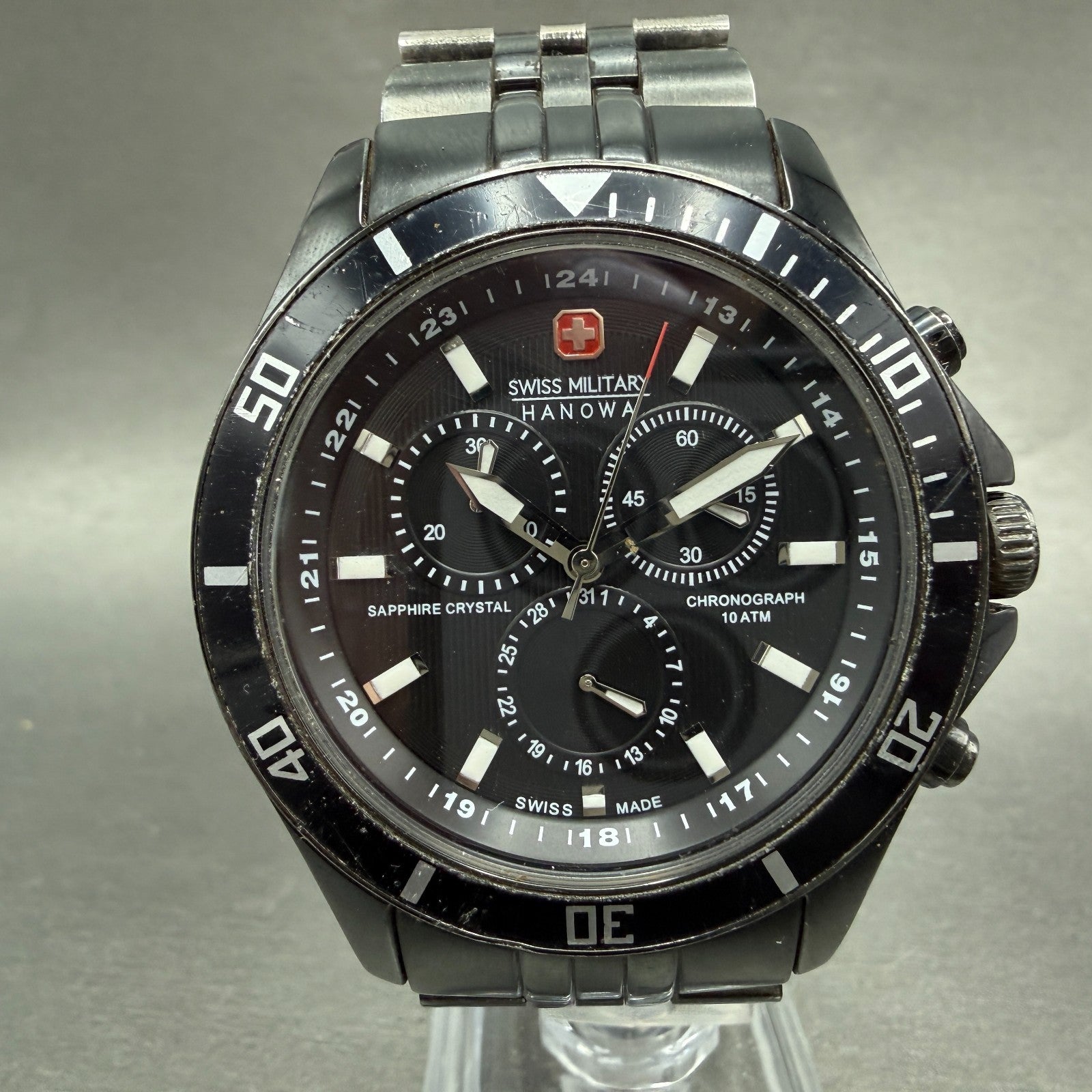 Swiss Military Hanowa Chronograph Watch Men 42mm Black Dial Black Tone READ!!!!!0