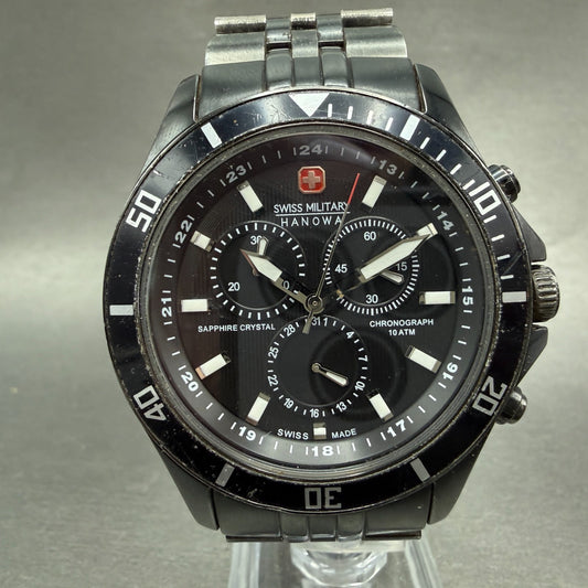 Swiss Military Hanowa Chronograph Watch Men 42mm Black Dial Black Tone READ!!!!!0