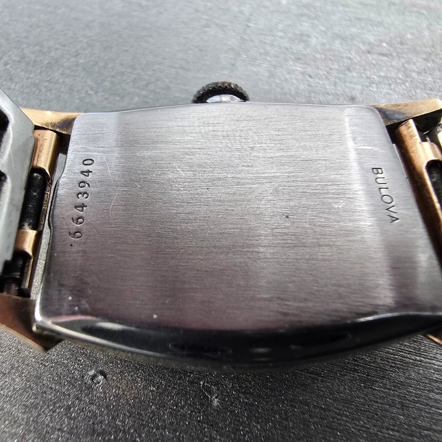 Bulova Watch Men 25mm Brown Dial Rose Gold Tone Rectangle Manual Wind PARTS10