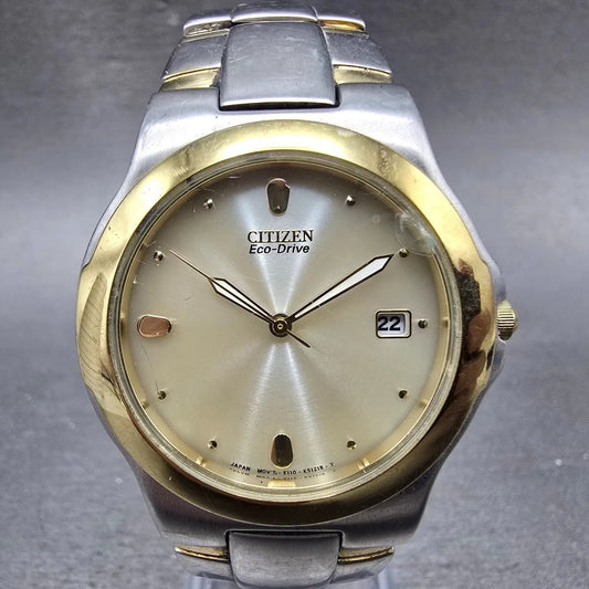 Citizen Eco-Drive Watch Men 36mm Champagne Dial Two Tone Date E111-K16768 Runs0
