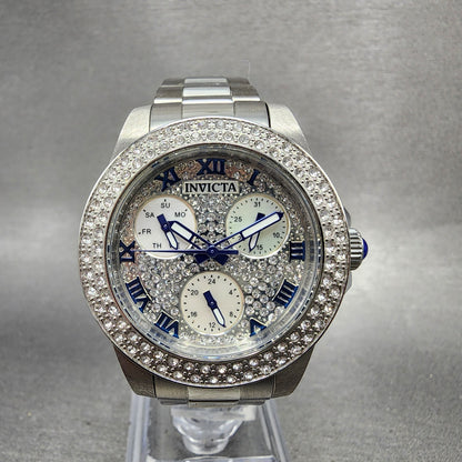 Invicta Angel Watch Women 35mm Silver Dial Steel Crystal Accents Daydate New Bat0