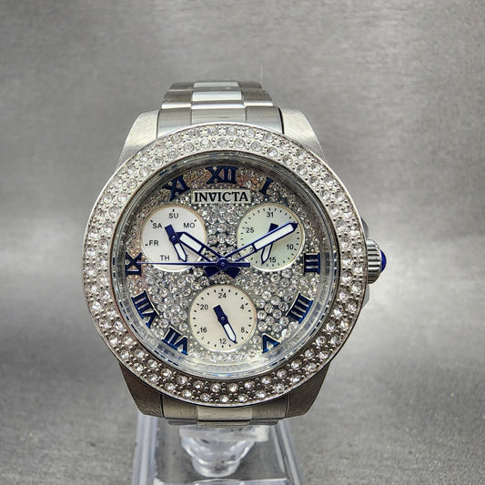 Invicta Angel Watch Women 35mm Silver Dial Steel Crystal Accents Daydate New Bat0