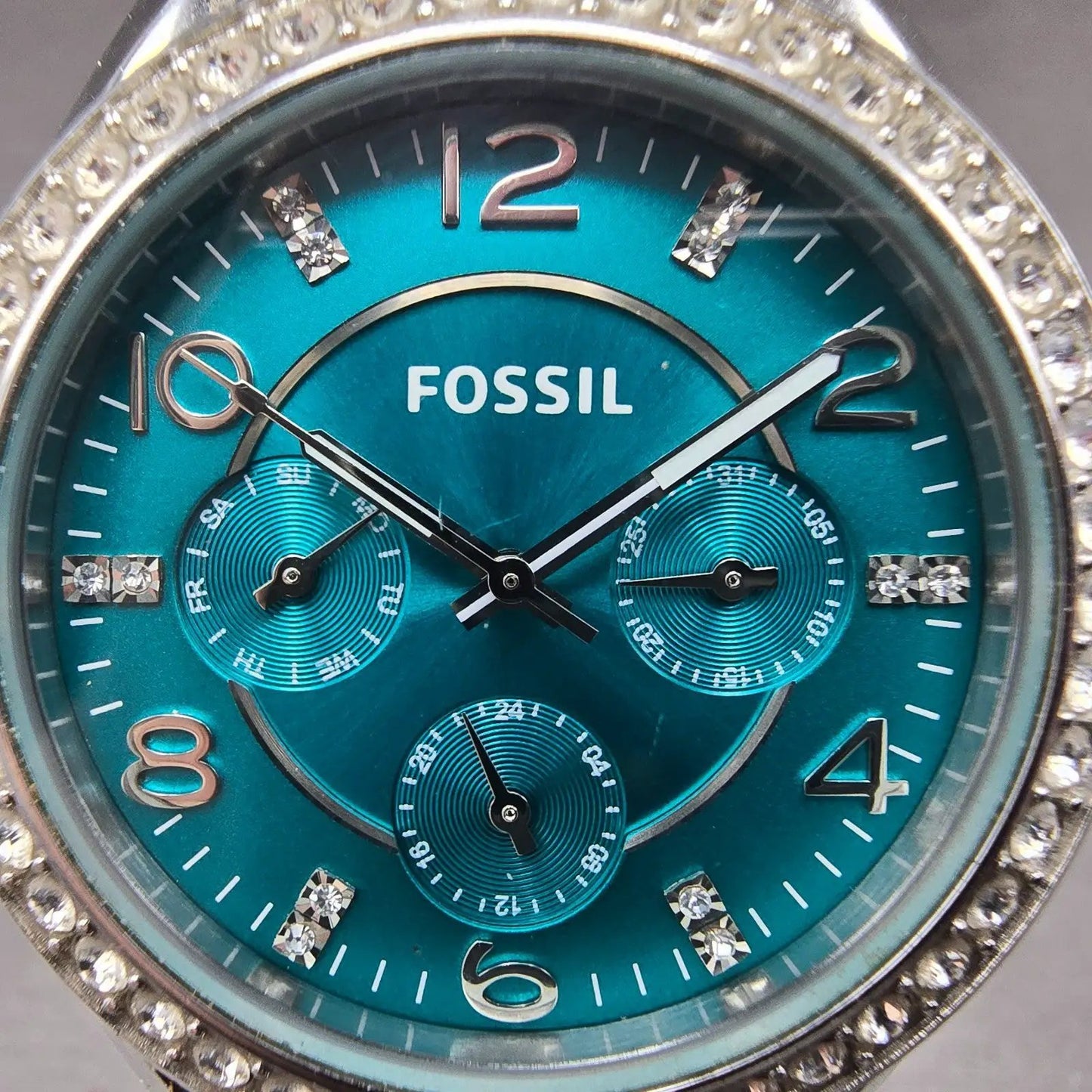 Fossil Watch Women 38mm Green Dial Silver Tone Daydate ES3766 New Battery1
