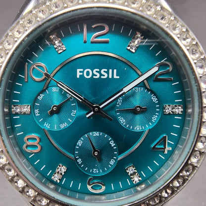 Fossil Watch Women 38mm Green Dial Silver Tone Daydate ES3766 New Battery1