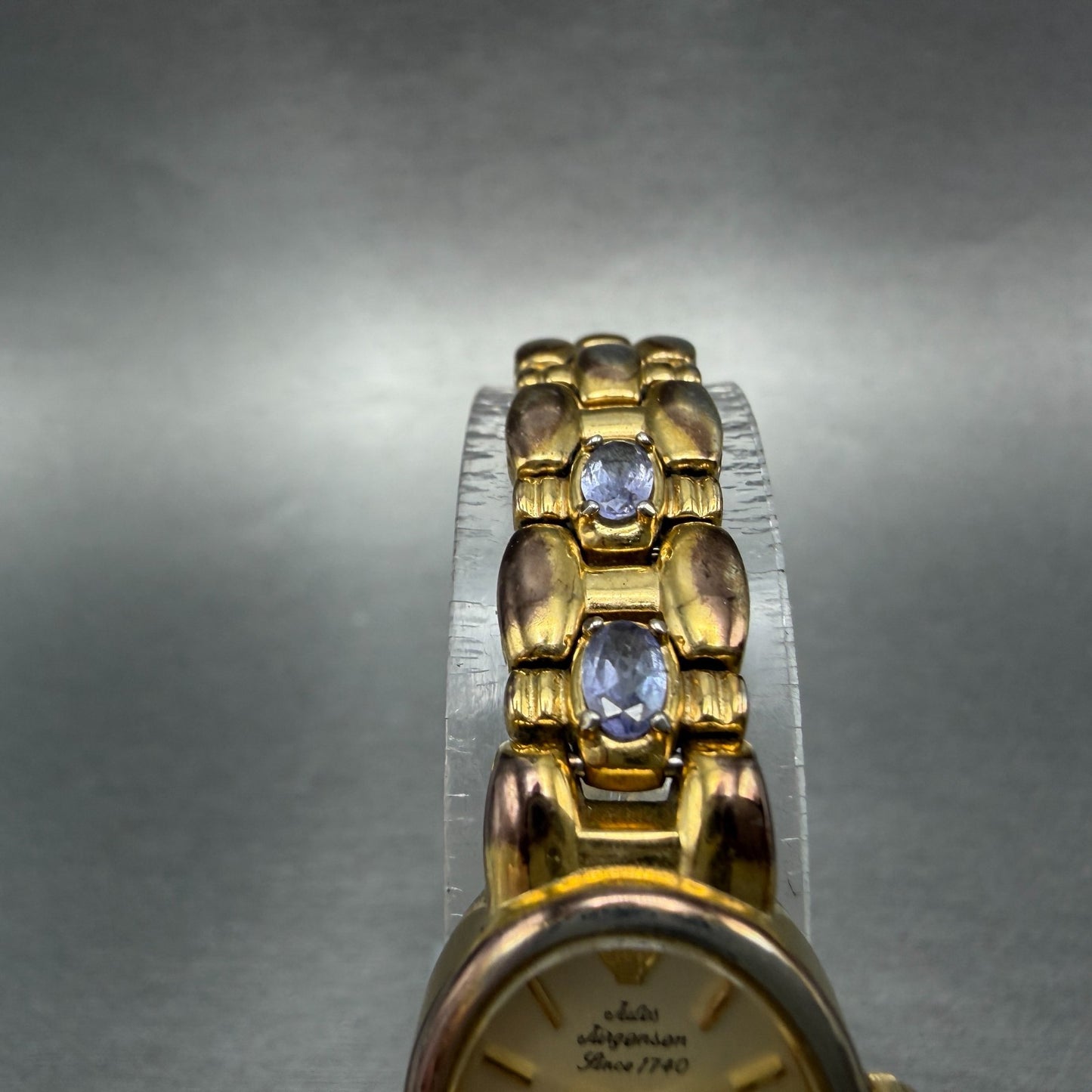 Jules Jurgenson Watch Women 17mm Champagne Dial Gold Oval Blue Gems New Battery4