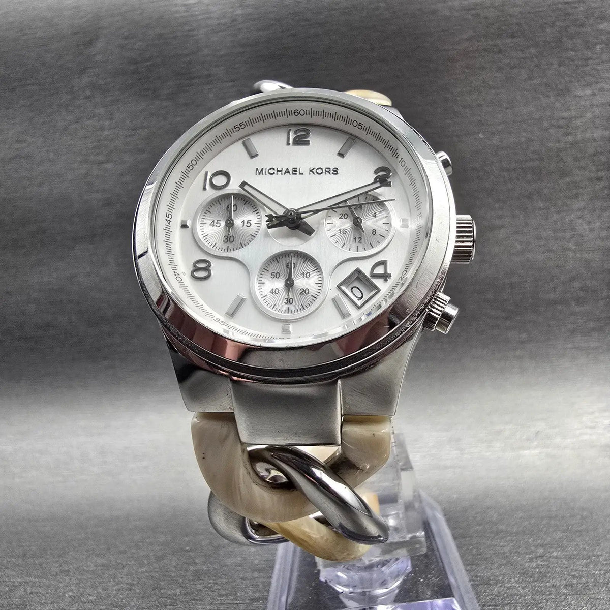 Michael Kors Runway Twist Womens Watch 37mm Silver Dial Chrono MK4263 New Batt5