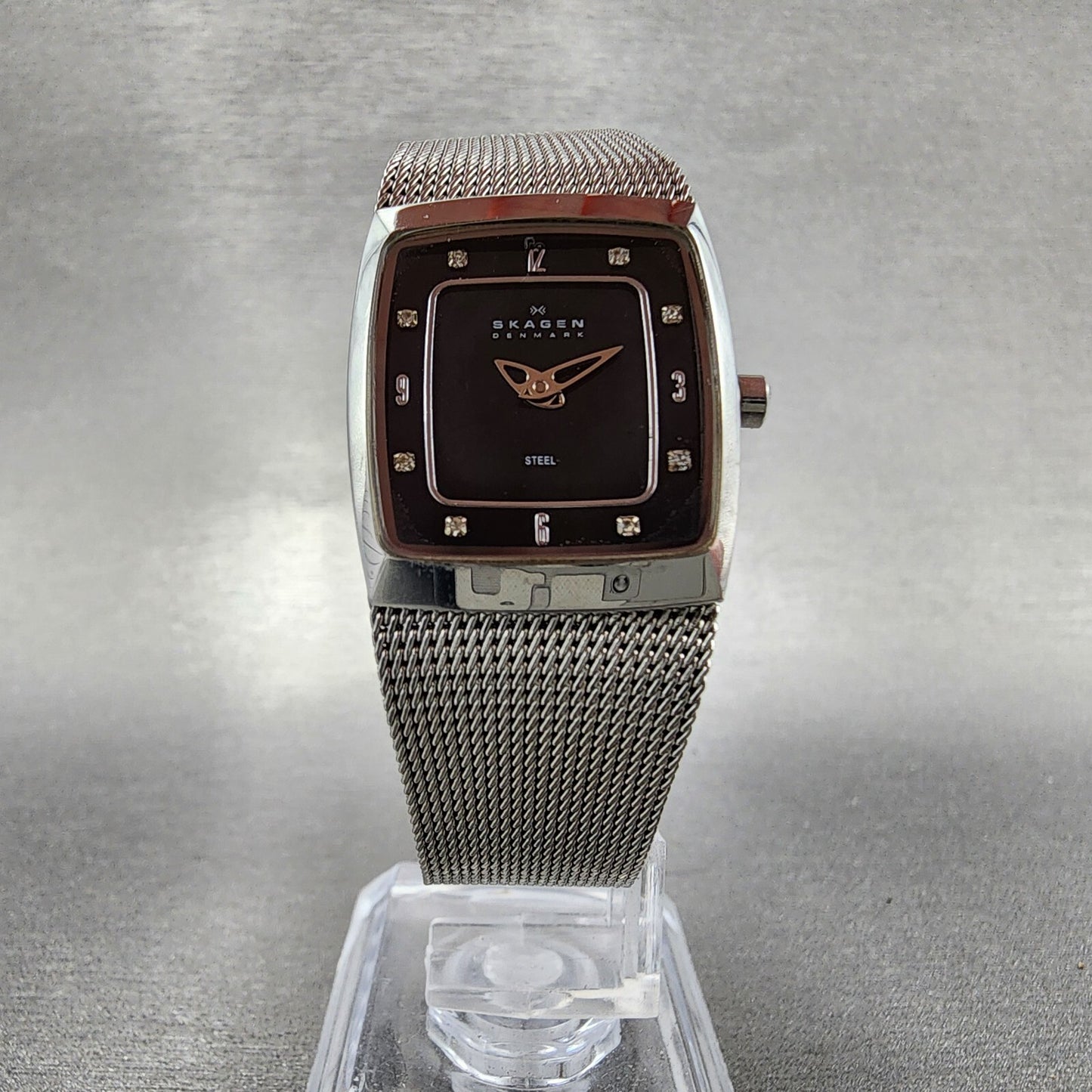 Skagen Tank Watch Women 21mm Black Dial Steel Rectangle 380XSSSSB1 New Battery5