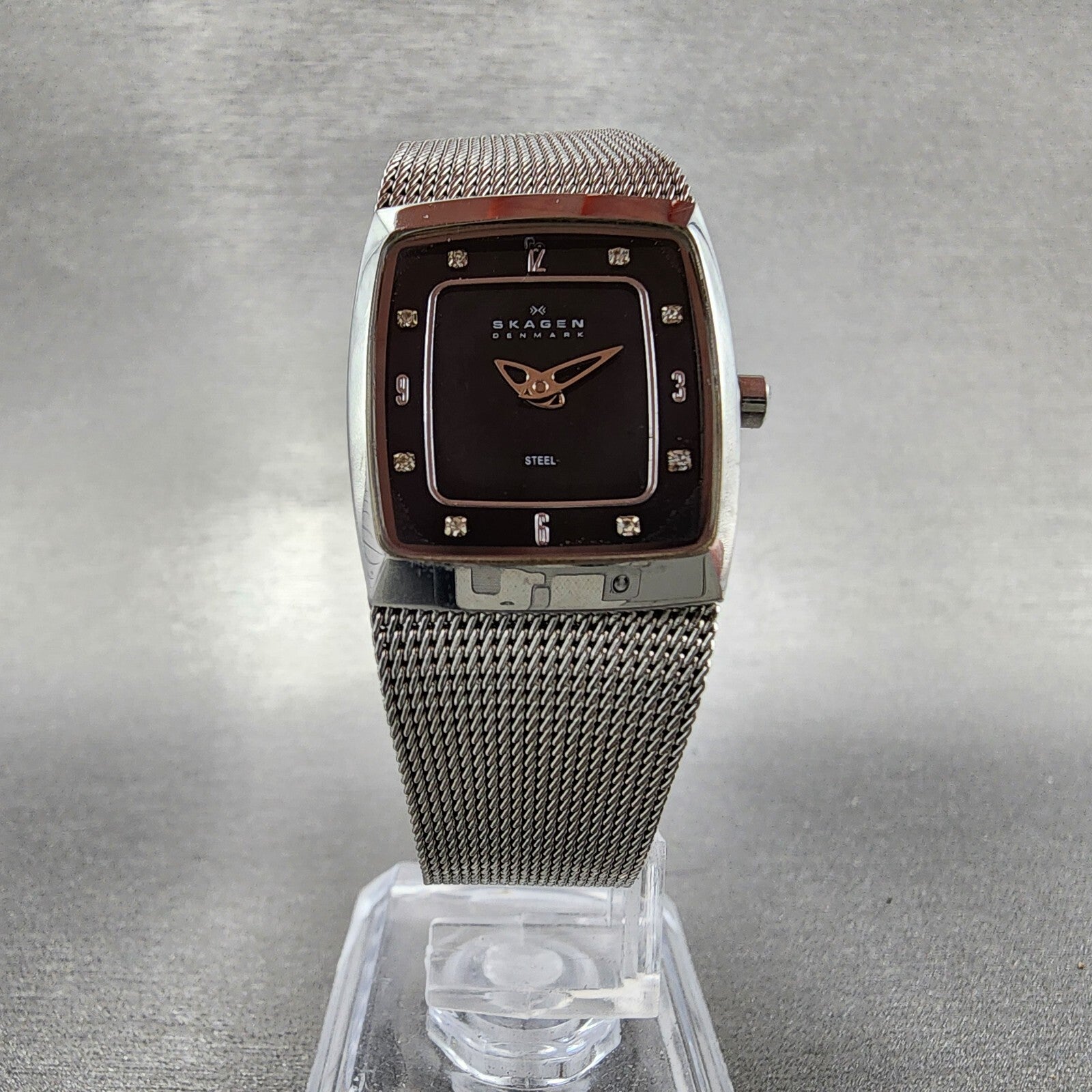 Skagen Tank Watch Women 21mm Black Dial Steel Rectangle 380XSSSSB1 New Battery5