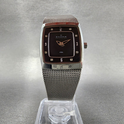 Skagen Tank Watch Women 21mm Black Dial Steel Rectangle 380XSSSSB1 New Battery5