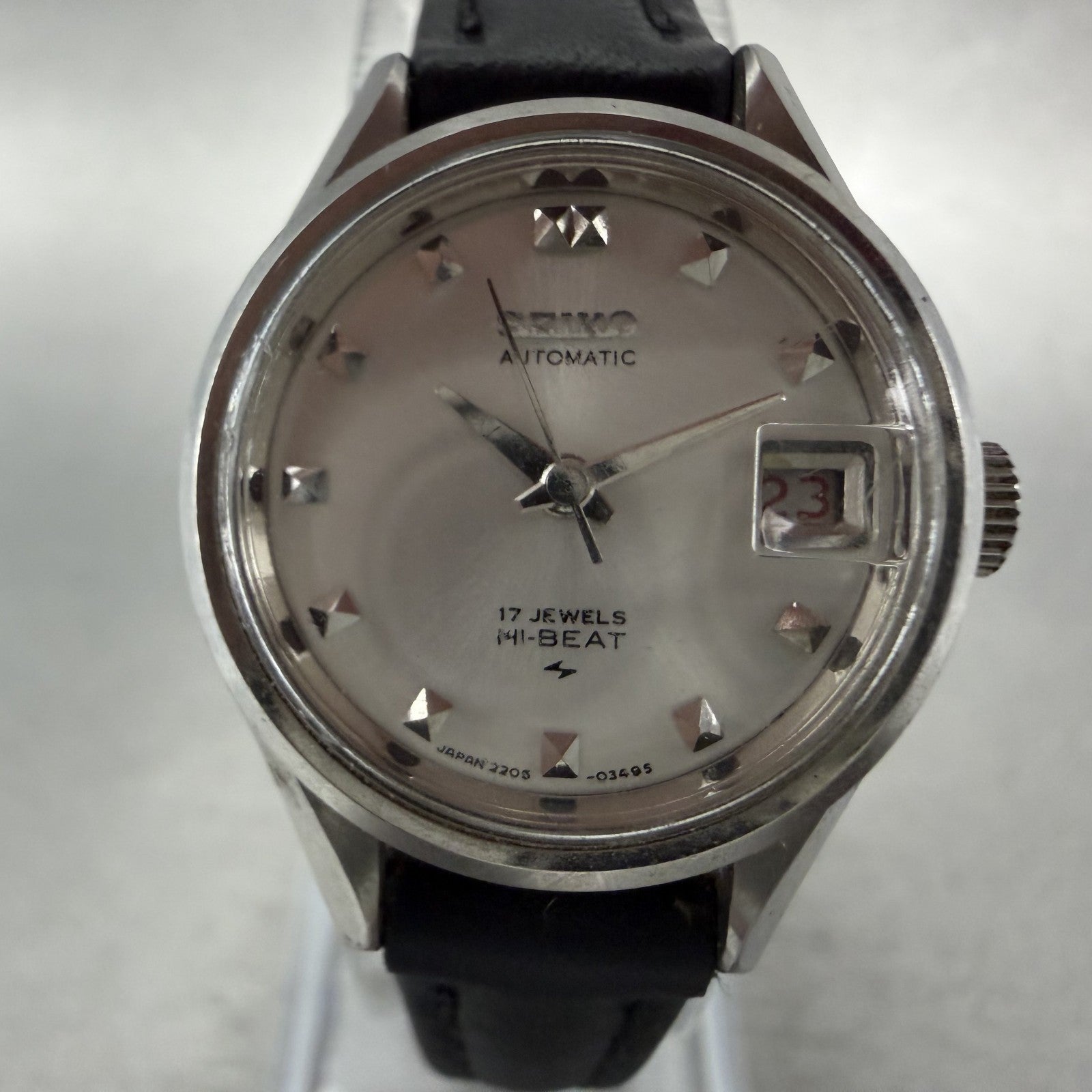 Seiko Automatic Watch Women 23mm Silver Dial Silver Tone Date 2205-0250 Runs1