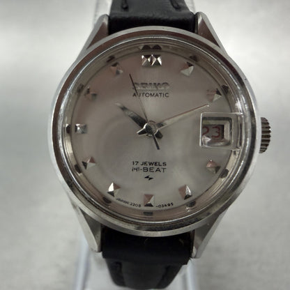 Seiko Automatic Watch Women 23mm Silver Dial Silver Tone Date 2205-0250 Runs1